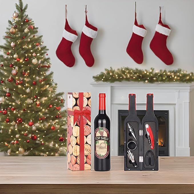 Solaris Wine Accessories Valentine Gift Set, 5 Pcs Deluxe Wine Corkscrew Opener Sets Bottle Shape in Elegant Gift Box, Wine Valentines Day Gifts for Women Men