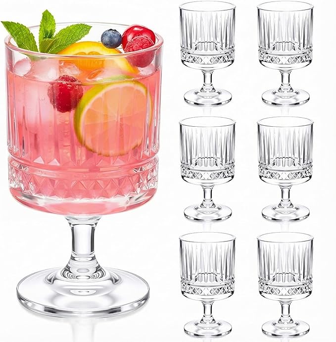 FillTouch 6 Pcs Mini Wine Glasses Bulk, 7.5 oz Small Acrylic Goblets Set, Unbreakable Clear Wine Cups Bulk Cocktail Glasses for Mother's Day Wedding Birthday Guest Graduation Party Supllies (Rhombus)