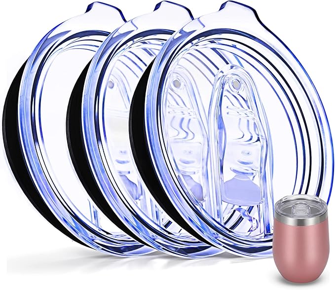 3 Wine Tumbler Lids, 12 oz Spill Proof 2.9 inch Diameter (Outer Rim) Lids for Wine Mugs - No Leak Design Splash Resistant Replacement Silicon Sliding Covers, Pack of 3 Insulated Cover