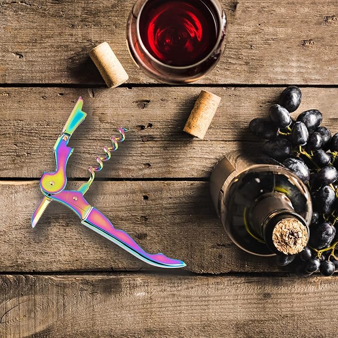 Mirage Corkscrews Wine Key Double Hinge Wine Opener Waiter Corkscrews Rainbow + Gold + Rose Gold 3 PCS
