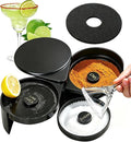 Margarita Salt Rimmer Set, 3-Tier Bar Glass Rimmer with 2 Sponges, Bartender Tool Rimmer Dish with Separate Tier for Lime Juice, Salt and Sugar, Bar Accessories for Cocktails and Bloody Mary