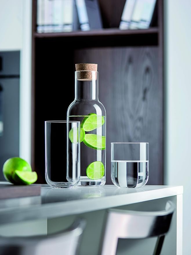 Luigi Bormioli Sublime 34 oz Glass Carafe with Cork Stopper – 10.4" Lead-Free Crystal Wine Decanter for Water & Wine – Elegant Serving Bottle, Clear Glass Serveware, Made in Italy