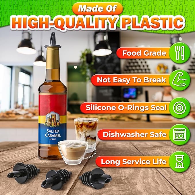 12 Pack Liquor Pour Spout Free Flow Pourers Leak-Proof Pour Spout Classic Bottle Pourers for Alcohol Plastic Liquor Bottle Pourer Set for Snow Cone Syrup Bottles