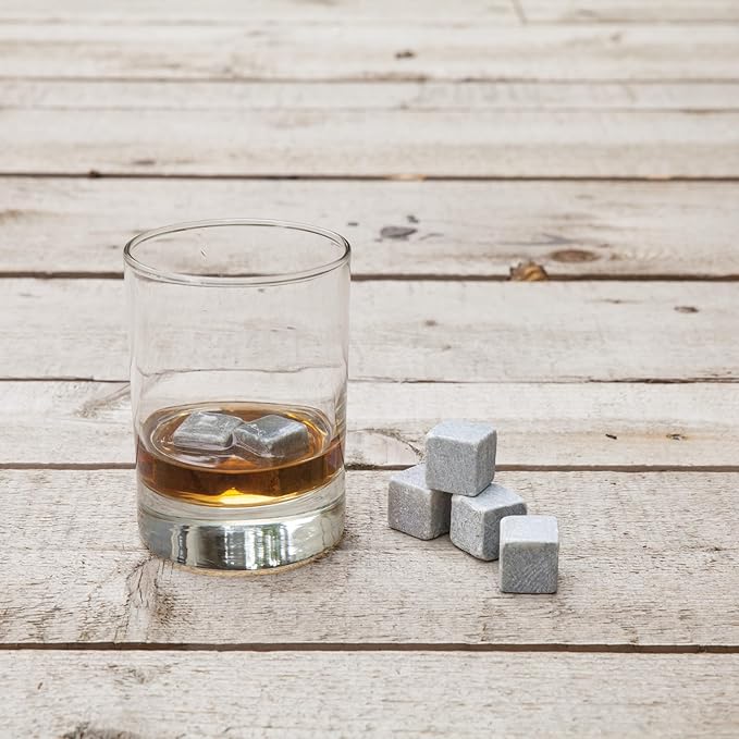 Twine Cooling Stones, Glacier Bourbon Whiskey Rocks, Reusable Ice Cubes, Whiskey Stones Set, Barware, Bar Accessories, Bar Tools, Set of 6, Grey