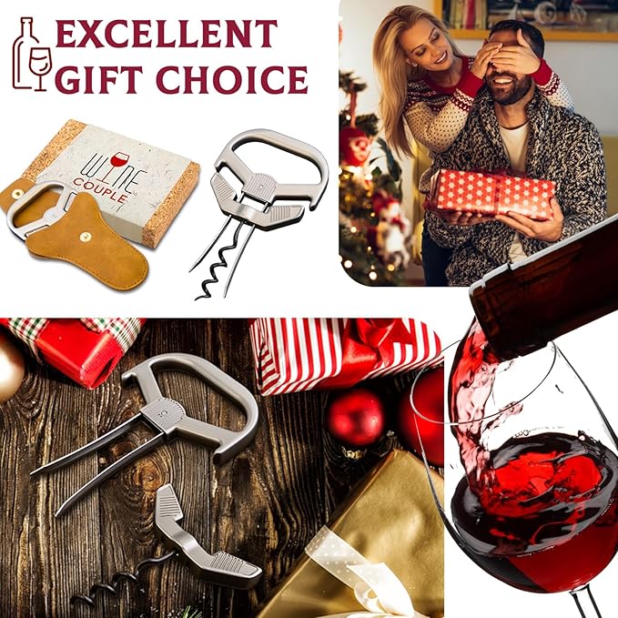 Ah So Wine Opener for Vintage Bottles, Old Wine Corkscrew with Portable Leather Case, Two Prong Cork Puller, for Wine Connoisseurs & Collectors to Uncork, Ideal Gifts for Wine Lovers (Mecha)