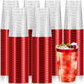 100 Pcs Red Plastic Cups,12 oz Red Rimmed Plastic Cup,Disposable Wine Glasses,Elegant Cocktail Drinking Cup, Clear Party Cups for Wedding Birthday Family Gatherings Holiday