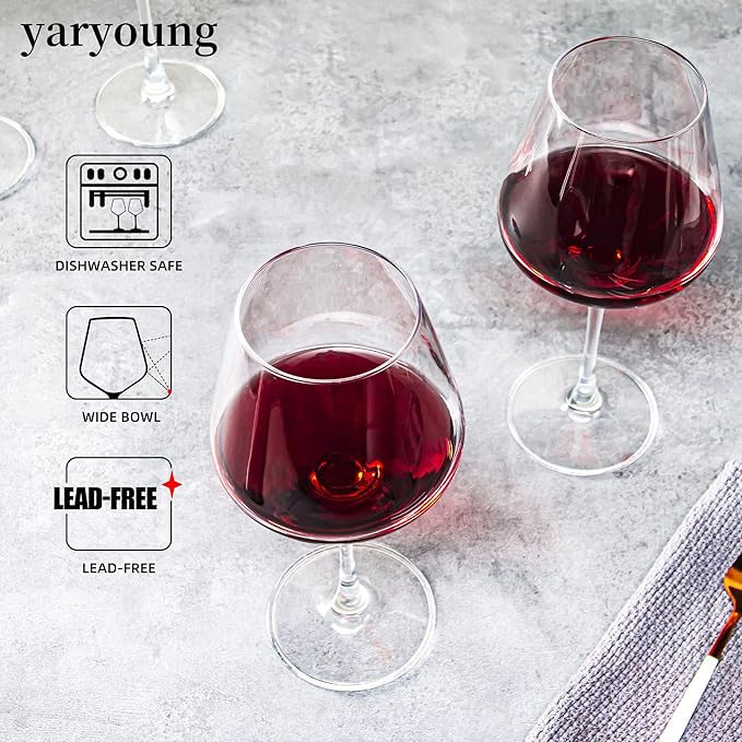 Red Wine Glasses Set of 6, 20 oz Large Burgundy Wine Glasses, Long Stem Wine Glasses for Wine Tasting, Perfect Ideal for Dinner Party, Wedding, Birthday