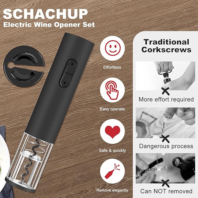 Electric Wine Opener, Automatic Corkscrew with Foil Cutter, Cool Home Kitchen Gadget, Wine Accessory for Wine Lovers, House Warming Gift, Party Bar