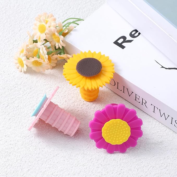 3 Pcs Wine Bottle Stopper Sunflower Cute Wines Bottle Stoppers Silicone Wine Stopper Wines Seal Stoppers Can Be Reused to Keep Fresh (Yellow Pink Purple)