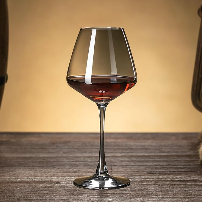 PTSTING Wine Glasses 15.5oz Grey Wine Glasses Set of 4 Burgundy Wine Glasses for Wine Tasting, Wedding Gift, Anniversary, Christmas, Birthday