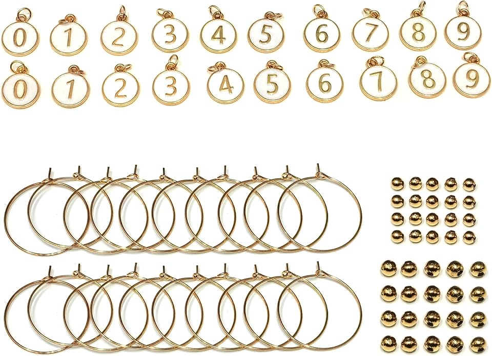 Number Wine Glass Charms - 2 Set of 20pcs Round 0-9 Figures Number Wine Charms for Stem Glasses - Tasting Party Supplies Drink Markers Cup Glass Charm Rings