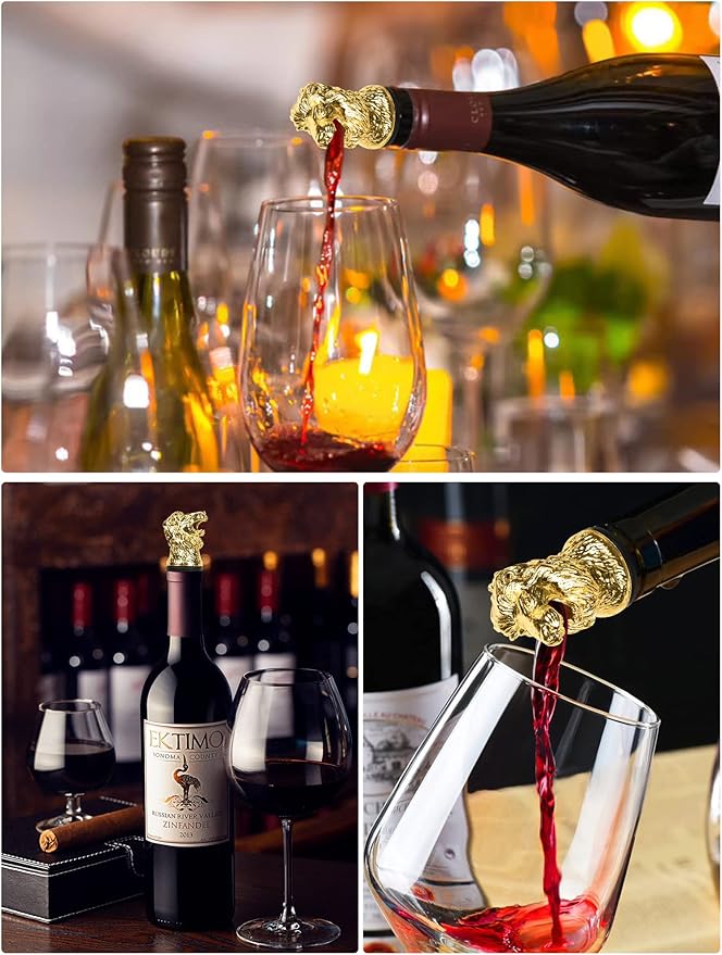 Lion Head Wine Aerator Pourer Spout, Olive Oil Liquor Bottle Decanter, Gold Plated Creative Gifts for Alcohol Spirits Whiskey