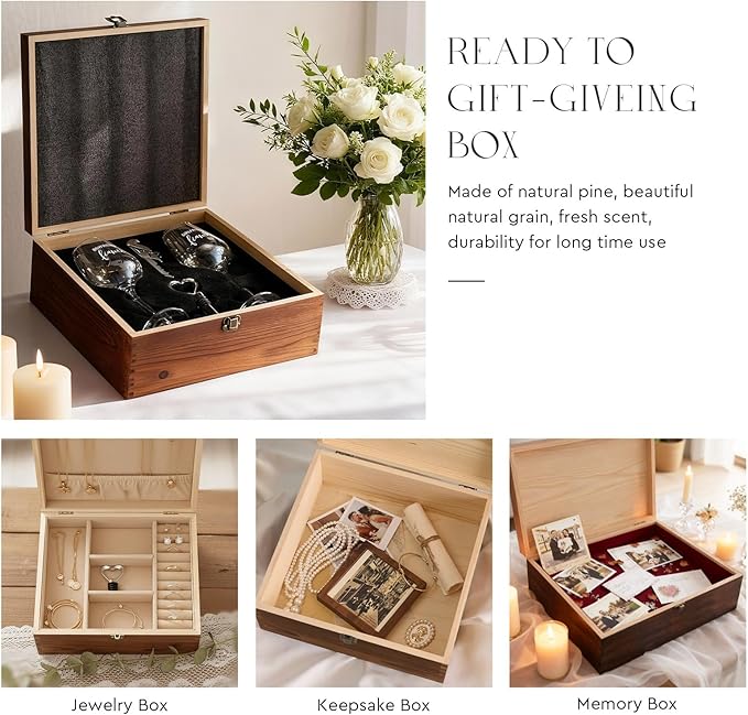 AW BRIDAL Engagement Gifts for Couples Wine Glasses Set, Fiance Fiancee Gifts for Women Bride to Be, Engaged Wine Glasses with Wine Stopper & Wood Keepsake Box, 2026 Wedding Gifts for Newlyweds
