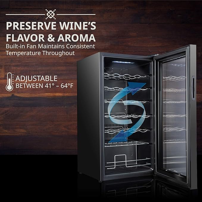 Ivation 28 Bottle Compressor Wine Cooler Refrigerator w/Lock | Large Freestanding Wine Cellar For Red, White, Champagne or Sparkling Wine | 41f-64f Digital Temperature Control Fridge Glass Door Black