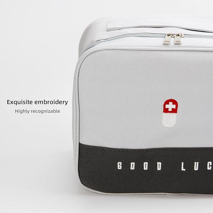 TOPASION First Aid Bags Empty, Travel Medicine Bag, Medical Supplies Organizer Bag, Portable Kit for Traveling, Car, Home, Camping, Office, Hiking, Outdoor (Oxford Grey)