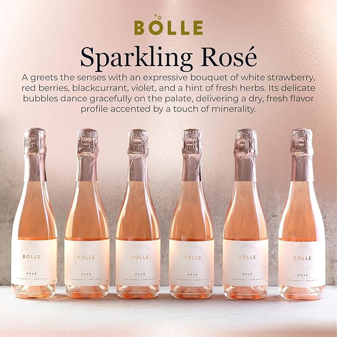 BOLLE Sparkling Rosé - Non Alcoholic Wine - Alcohol Free Sparkling Rose Wine with Fine Bubbles, Dry Red Berry Taste, Champagne Alternative, Zero Proof Champagne Style - 375ml