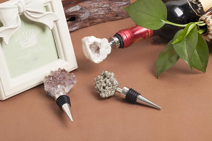 AMOYSTONE Natural Quartz Wine Stoppers with Alloy Bases for Wine Preservation - 4" Decorative Stone Seals for Home Bars, Unique Wedding Gifts for Women (1 Pack)