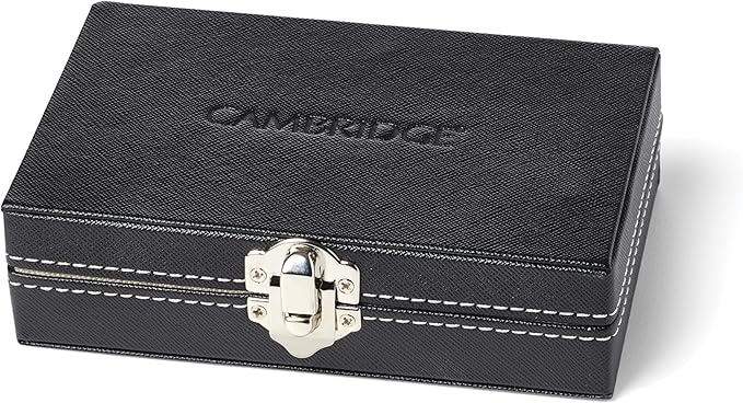 Cambridge Home Bar Accessories, Whiskey Stones Set, 6 Stainless Steel Ice Cube Whiskey Rocks, Tongs, Storage Box & Dust Bag, Barware Tool Sets, Bar Decor, 6 Reusable Ice Cubes in Black Leather Box