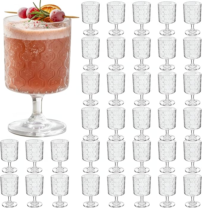 FillTouch 36 Pcs Mini Wine Glasses Bulk, 7.5 oz Small Acrylic Goblets Set, Unbreakable Clear Wine Cups Bulk Cocktail Glasses for Mother's Day Wedding Birthday Guest Graduation Party Supllies (Begonia)