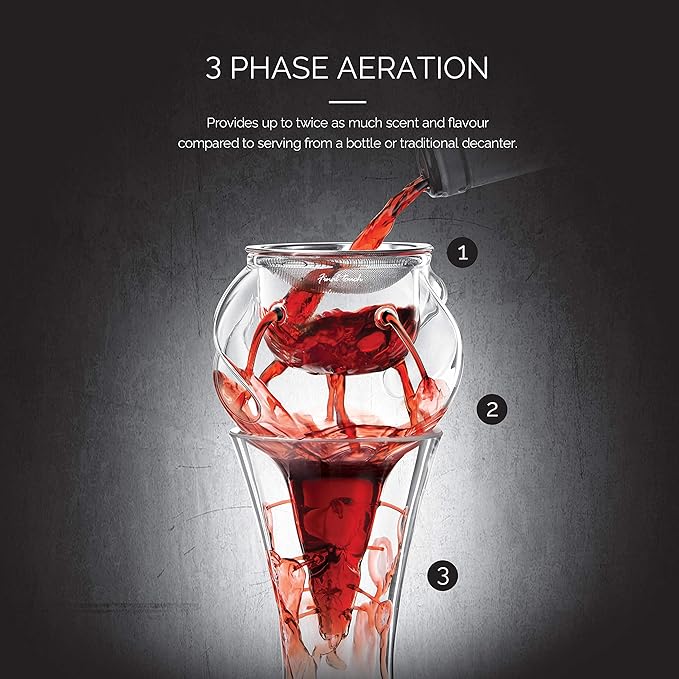 Final Touch Conundrum Aerator for Wine Decanters - Instant Wine Oxygenation, 3 Phase Aeration System, Stainless Steel Sediment Filter, Fits Angled & Straight Decanter Rims (WDA590)