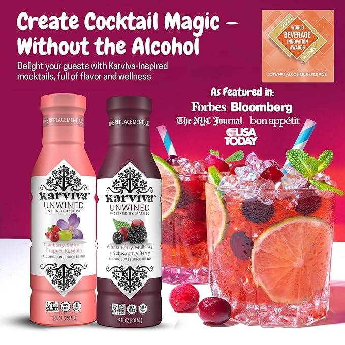 Awards-Winning Non-Alcoholic Wine Alternatives, Variety Pack (Malbec & Rosé) – Ancient Remedies With Adaptogen & Antioxidants for Relaxation, Liver & Brain Detox, Sulfite-Free, Low-Sugar (4 BPA-Free Bottles, 12 oz Each)