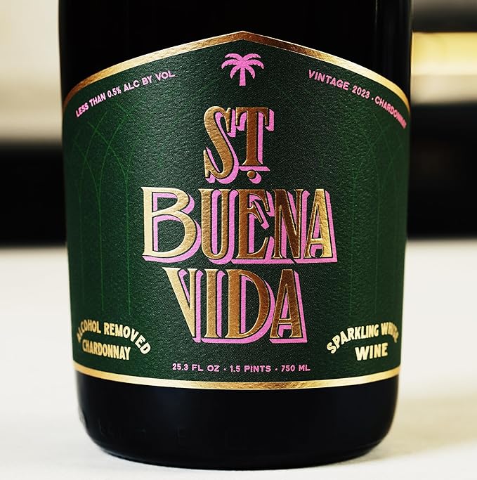 St. Buena Vida Non-Alcoholic Sparkling Wine, Alcohol-Removed, Organic Spanish Grapes, Champagne-Style Sparkling, 750ml Bottle (Pack of 3)