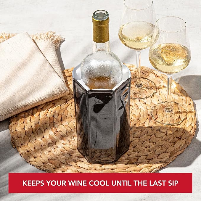 Vacu Vin Wine Cooler Sleeve – Flexible Rapid Wine Bottle Chiller – Reusable Ice Pack Sleeve – Elegant & Portable – Fits 750ml Bottles – Keeps Wine Cold in Minutes Fast, Elegant – Black