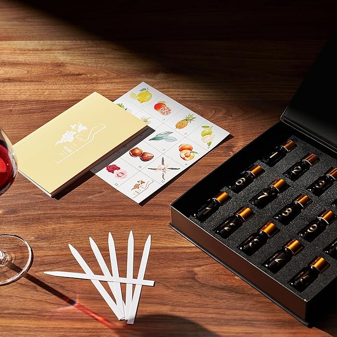 White Wine Aroma Kit - 15 Aromas, Tasting & Smelling Set for White Wines, Training & Educational Gift - Beginners & Sommelier Master, Book & Accessories Guide Included, Wine Game Gifts for Holidays