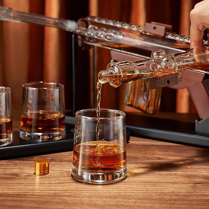 Large 18" Sniper Decanter, Gifts for Men Dad, Whiskey Decanter Set - Sniper Scope Glass Gun AR Limited Edition, Silencer Stopper - 22oz & 5oz Glasses - Birthday Gift - Drinking Party, Liquor, Vodka