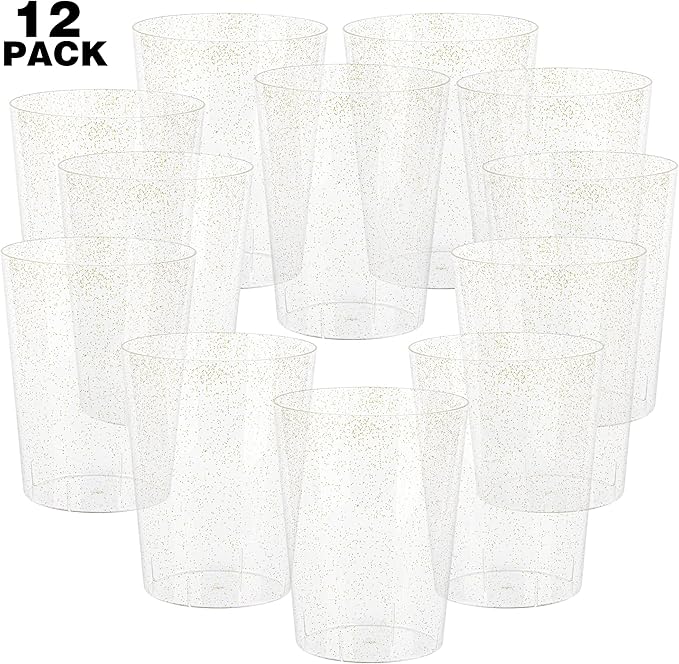 Tiawudi 12 Pack Plastic Ice Bucket For Parties, Gold Glitter Clear Wine Cooler for Wedding, Good as One Large Champagne Chiller Or Classic Wine Bottle Chiller