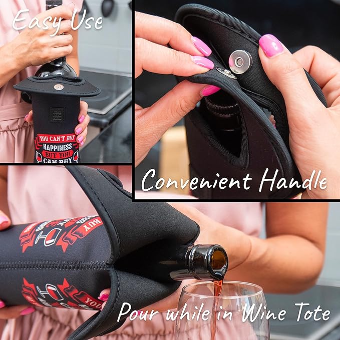 Made Easy Kit Insulated Wine Tote - Neoprene Carrier Bag with Magnetic Handle Clasp - Bottle Protective Travel Bag - Perfect for Gifting or Travel - Set of 3 (Funny Wine Lines Black)
