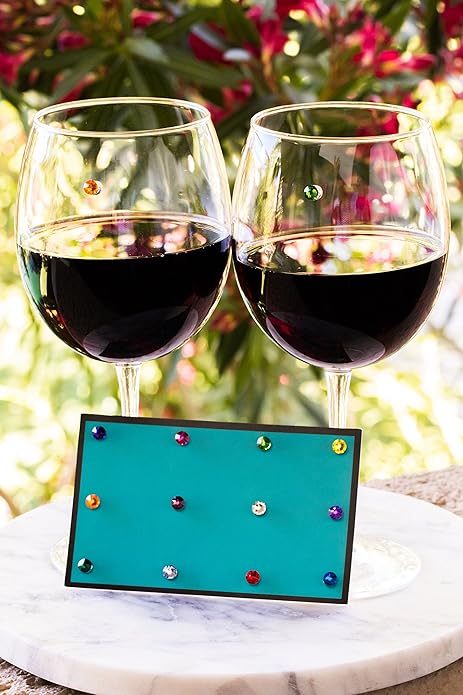 Simply Charmed Crystal Magnetic Wine Glass Charms Set of 12 Glass Markers that Work on Stemless Glasses - Gift/Storage Box Included