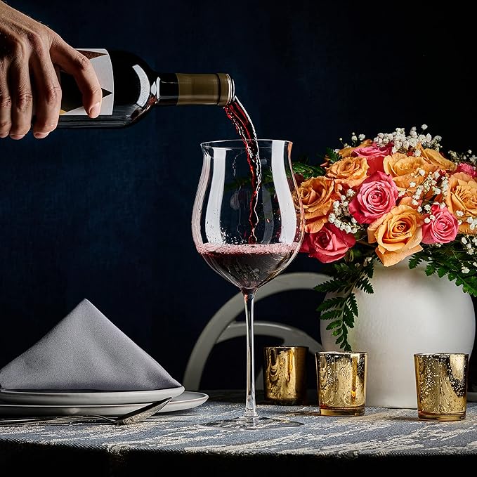 Bella Vino Extra Large Crystal Wine Glasses with Stem - Elegant Wide Rim Stemware Giant Red Patented Stemmed Long for Unique Modern Glass Gifts, Set of 2-32oz., (bv2004)
