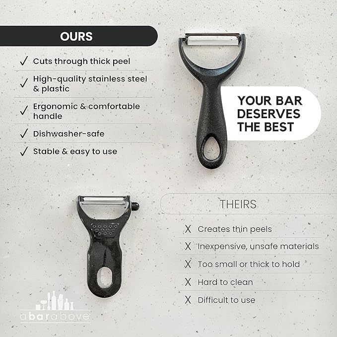 A Bar Above Gold Citrus Peeler, Stainless Steel Fruit Peeler for Garnishes, Cocktail Twists, Comfortable Grip Peeling Tool for Oranges, Lemons, Limes, Bartender Accessory, Kitchen Essentials, Silver