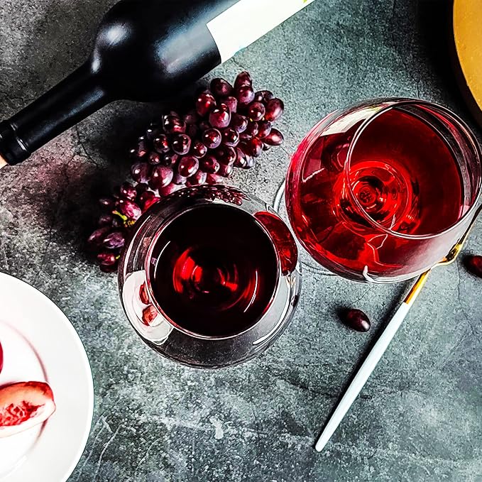 Red Wine Glasses Set of 6, 19.5 oz Durable Wine Glasses, Large Long Stem Wine Glasses with Unique Concave Bowl Base for Wine Tasting, Holiday and Home - Clear Glass