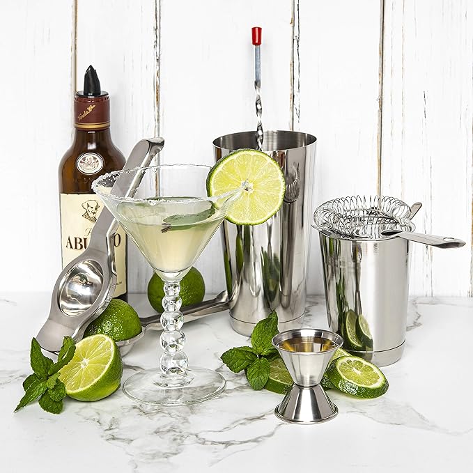 Bar Set Cocktail Shaker Set, Stainless Steel Mixology Bartender Kit, 16 Piece Cocktail Kit, Silver Cocktail Set, Bar Tools: 30oz Martini Shaker, Muddler, Bar Kit Cocktail Book, Jigger and Pourers