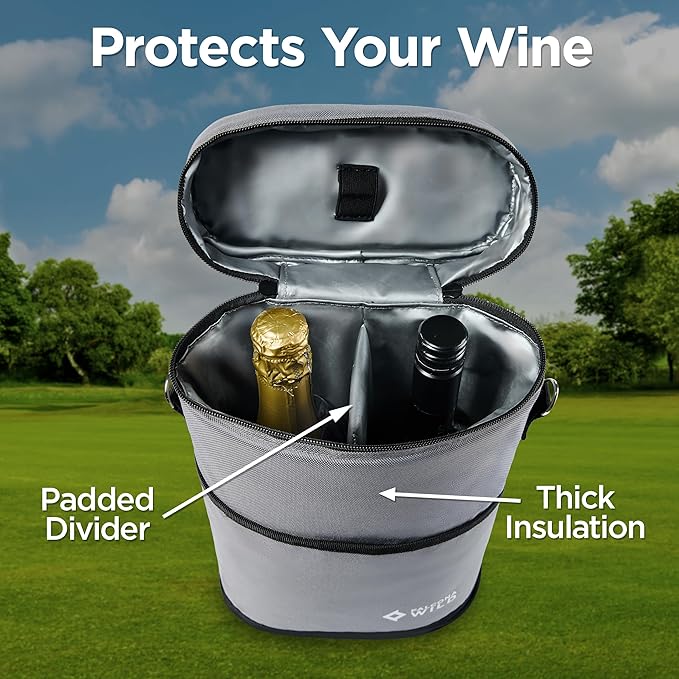 Falcona Wild Wine Cooler Bag Plus Two Cooler Sleeves – Holds 2 Bottles – Keeps Drinks Cold for Hours – Fits Standard, Tall and Champagne Bottles – Portable Insulated Wine Tote Carrier Bags For Travel