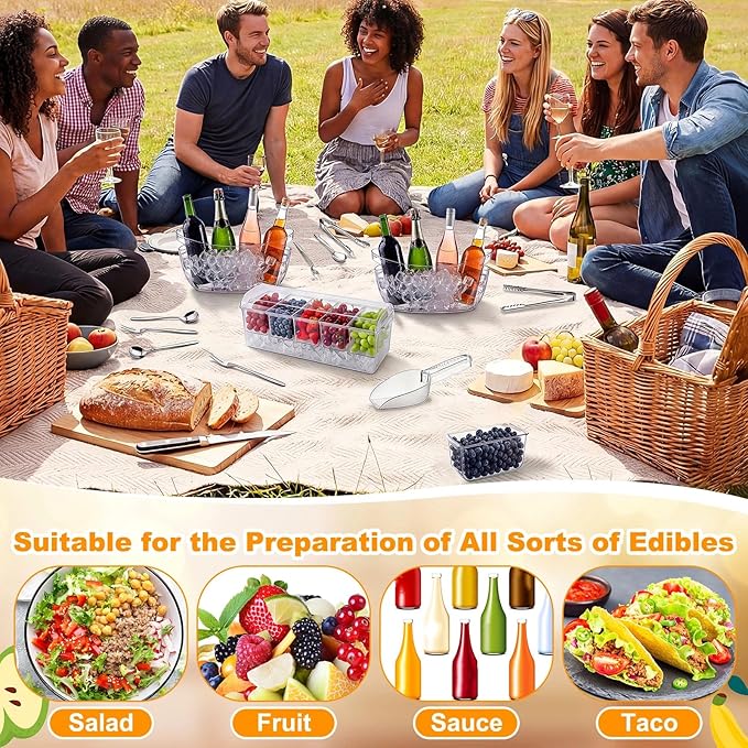 17 Pcs Mimosa Bar Supplies Include Clear Ice Bucket 5l Plastic Wine Tub with Scoops, Garnish Tray Ice Chilled Condiment Server Bar Caddy with Lid Forks Tong for Party Beverage Serving