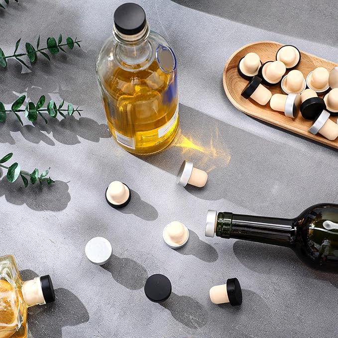 Yookeer T-shaped Stopper Cork Wine Bottle Stoppers Reusable Wine Sealing Plug for Beer Bottles DIY Craft(Black, Silver,36 Pieces)