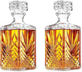 Bormioli Rocco Selecta Decanter, Set of 2 - Starburst Etched Glass with Airtight Diamond Stopper for Whiskey, Brandy & Spirits - 33.75 Oz. Each - Made in Italy, Elegant Barware, Dishwasher Safe