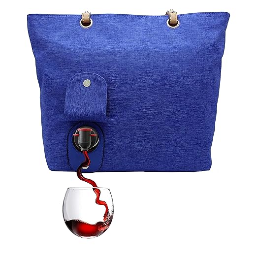 PortoVino City Tote Bag - Canvas Wine Purse with Hidden Spout and Dispenser Flask for Wine Lovers that Holds and Pours 2 bottles of Wine! For Traveling, Concerts, Bachelorette Party - Royal Blue