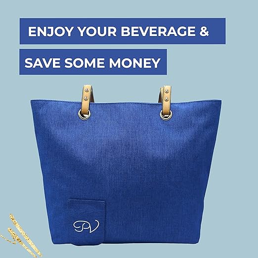 PortoVino City Tote Bag - Canvas Wine Purse with Hidden Spout and Dispenser Flask for Wine Lovers that Holds and Pours 2 bottles of Wine! For Traveling, Concerts, Bachelorette Party - Royal Blue