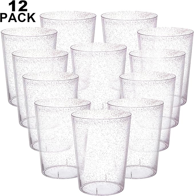 Tiawudi 12 Pack Plastic Ice Bucket For Parties, Rose Gold Glitter Clear Wine Cooler for Wedding, Good as One Large Champagne Chiller Or Classic Wine Bottle Chiller