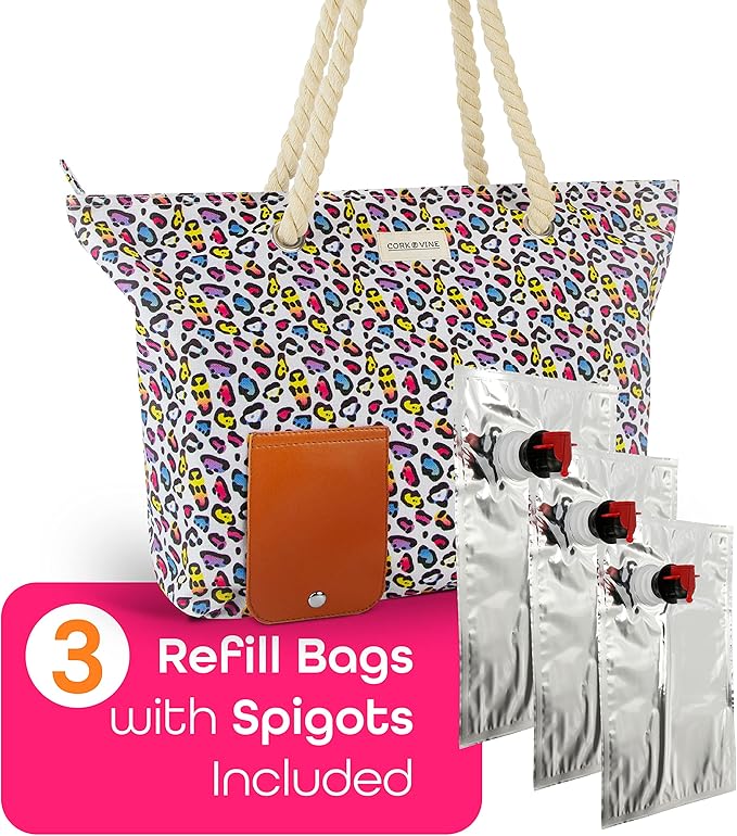 CORK & VINE Wine Tote Bag, Insulated Leakproof Wine Cooler Bag with Nautical Rope Strap | 3x 1.5 Liters Beverage Bag Included