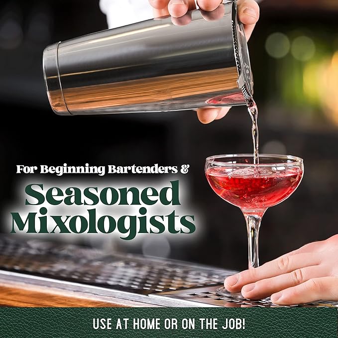Mixology & Craft Boston Shaker Set with Weighted Martini Shakers | Cocktail Shaker Set Includes Strainer and Japanese Jigger | Great Gift Bar Set with Exclusive Recipe Cards | Leak-Proof (Silver)