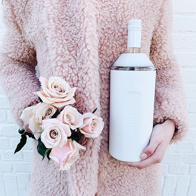 Vinglacé Wine Bottle Chiller- Portable Champagne Insulator- Stainless Steel Wine Cooler Sleeve - Keeps Wine Cold (White)
