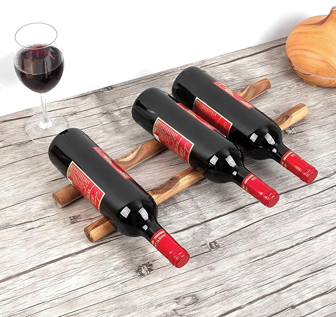 Ironwood Gourmet Compact Wooden Wine Rack Bottle Holder, Acacia Wood 15 Capacity Countertop Wine Bottle Rack