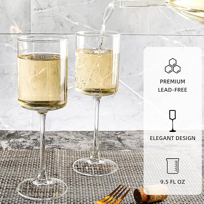 Elegant Square Wine Glasses Set of 12, All Purpose Red Wine Glasses for Birthday, Wedding, Party - 9.5 oz, Clear