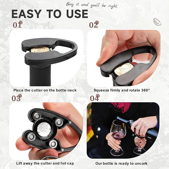 Wine Foil Cutter Magnetic Wine Bottle Foil Cutter Tool,Stainless Steel Blade Easily Removes Aluminum Foil Wine Bottle Opener,Black 2Pcs