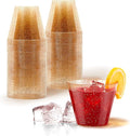 Stock Your Home 9oz Gold Glitter Plastic (50 Pack), Elegant Party Glasses for Birthdays, Weddings and Holidays, Fancy Disposable Cocktail, Clear and Gold, Bulk Wine and Mimosa